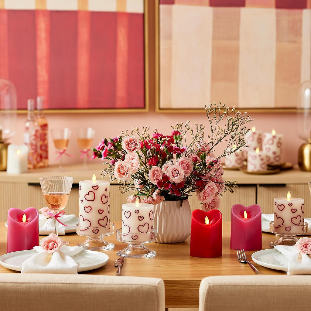Luminara Debossed Hearts Pillar Candle Metallic Magenta - Patented Flickering Flameless Technology - Valentine's Day Collection - Remote Ready - 4.5"