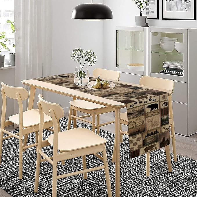 Retro Rusticd Cabin Table Runner Bear Country Farmhouse Vintage Lodge Table Runner for Party Dinner Festival Bedroom Living Room Kitchen 13x90 Inch