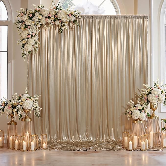 20x10ft Thick Champagne Glitter Backdrop Curtain Panels for Parties, Wrinkle Free Sequin Sparking Photo Backdrop Drapes, 4 Panels 5x10ft Shimmer Back Drop Cloth for Wedding Birthday Photography