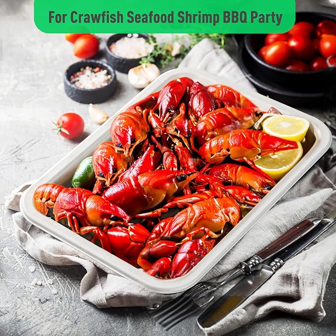 Gezond 50 Pack 14 Inch Disposable Food Trays Eco-friendly Heavy-Duty Large Paper Plates Compostable Sugarcane Platters for Crawfish, BBQ, Seafood Boil Party Supplies White