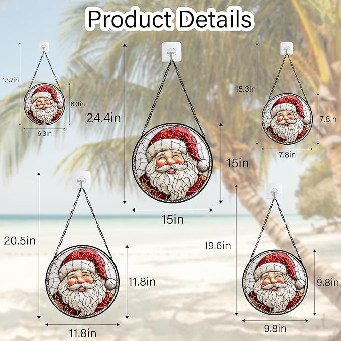 Stained Glass Window Hanging - Red White Santa Claus Suncatcher for Doors Home Christmas Decoration Winter Sun Catcher Thanksgiving New Year Birthday Gifts for Women Men Mom Nana Girl 11.8 in