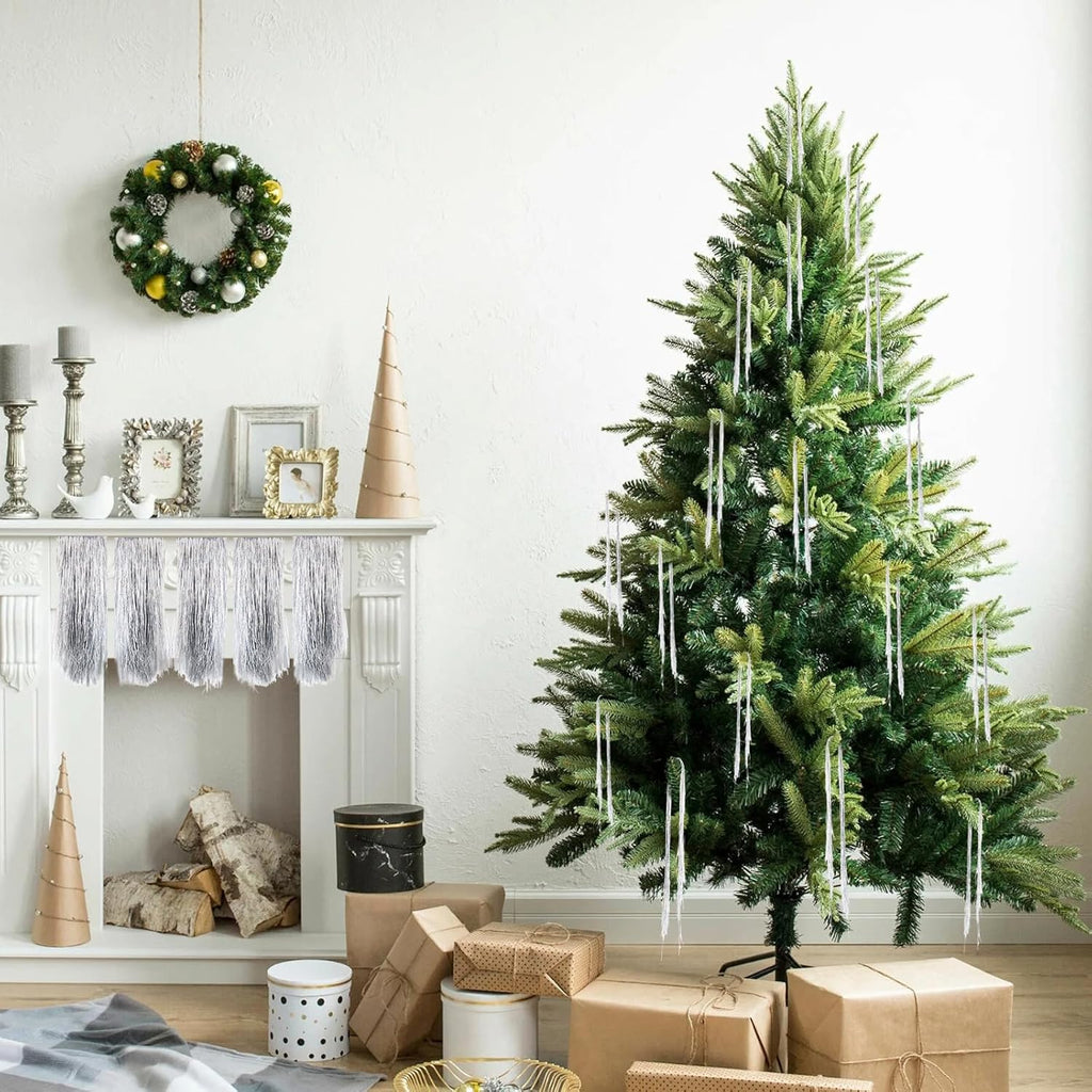 2000 Strands Glittering Silver Christmas Tinsel Icicles 19.7" Iridescent Hanging Foil Icicle for Xmas Tree Wedding Home and Party Decoration