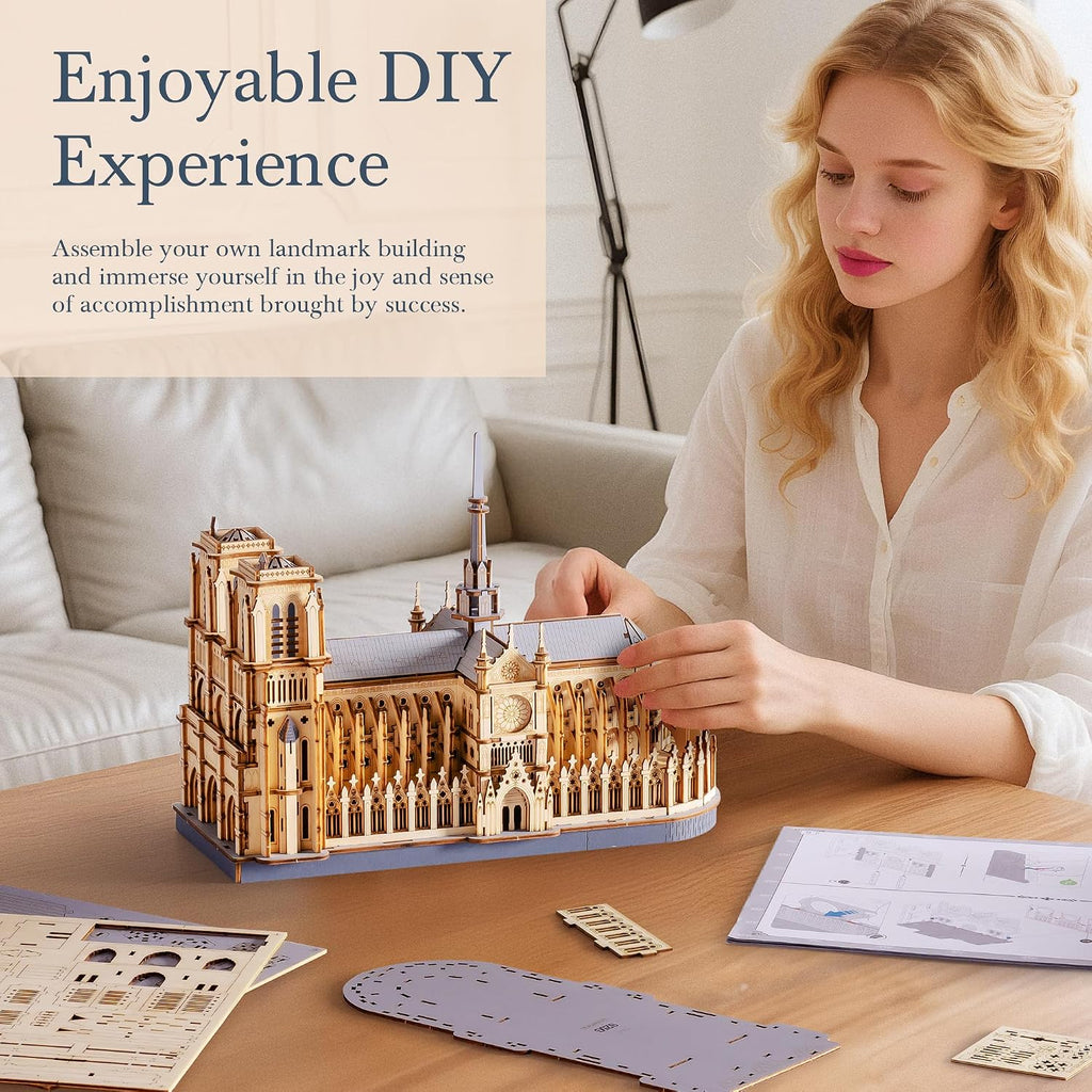 3d wooden puzzle for adults — notre dame, side view