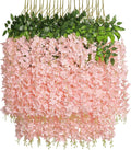 pauwer wisteria hanging flowers, 24pcs artificial wisteria, blush, main product view
