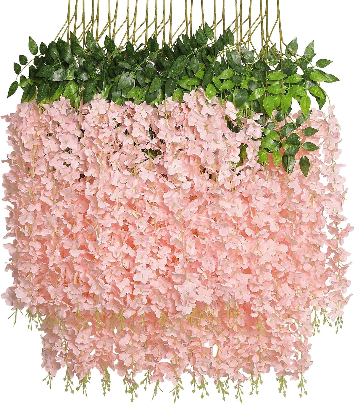 pauwer wisteria hanging flowers, 24pcs artificial wisteria, blush, main product view