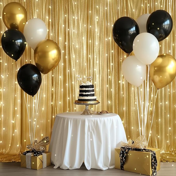 20ftx12ft Gold Sequin Backdrop Curtain Panels for Parties, Wrinkle Free Glitter Photo Backdrop Drapes 4 Panels 5x12FT Shimmer Back Drop Cloth for Wedding Birthday Christmas Photography Background