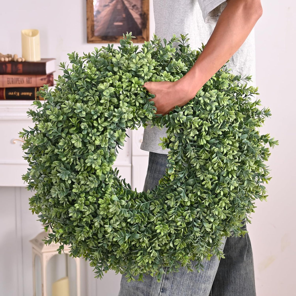 waipfaru 26'' fall boxwood wreath for front door, view 9