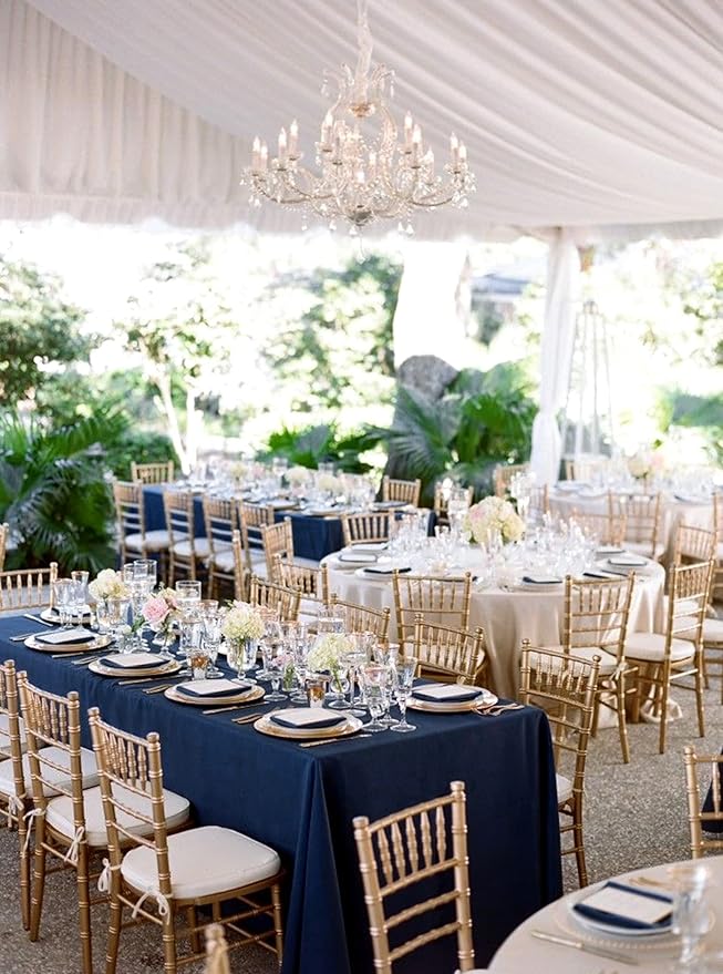 12 Pack Polyester Tablecloth 60 x 126 Inch Navy Blue Tablecloth for 8 Ft Rectangle Tables,Washable Fabric Table Covers Polyester Table Clothes for Wedding Parties Banque