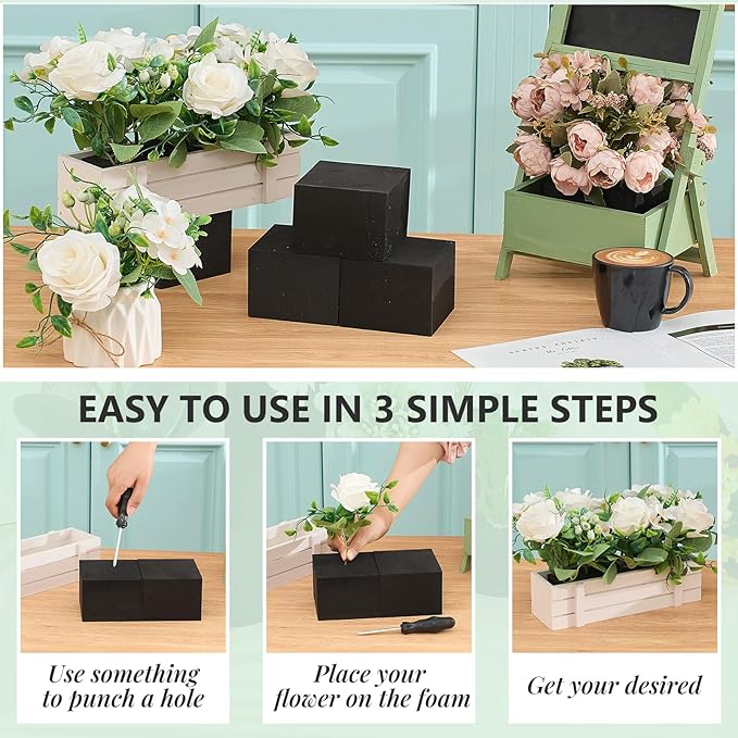 Lallisa 8 Pcs Reusable Floral Foam Blocks Water Weather Resistant Dry Floral Foam for Artificial Flower Arrangements Outdoor Flower Boxes Outside Hanging Planters Wedding Home Decor (4 x 4 x 3'')