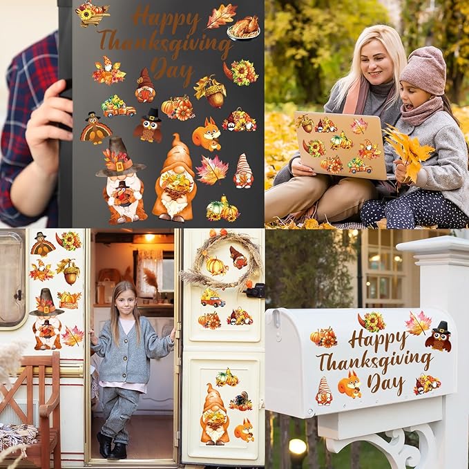 25 Pieces Thanksgiving Harvest Decoration Magnets for Refrigerator, Decorative Magnetic Fridge Stickers, Magnet Fall Autumn Signs Holiday Ornaments for Dishwasher Garage Door Kitchen Mailbox