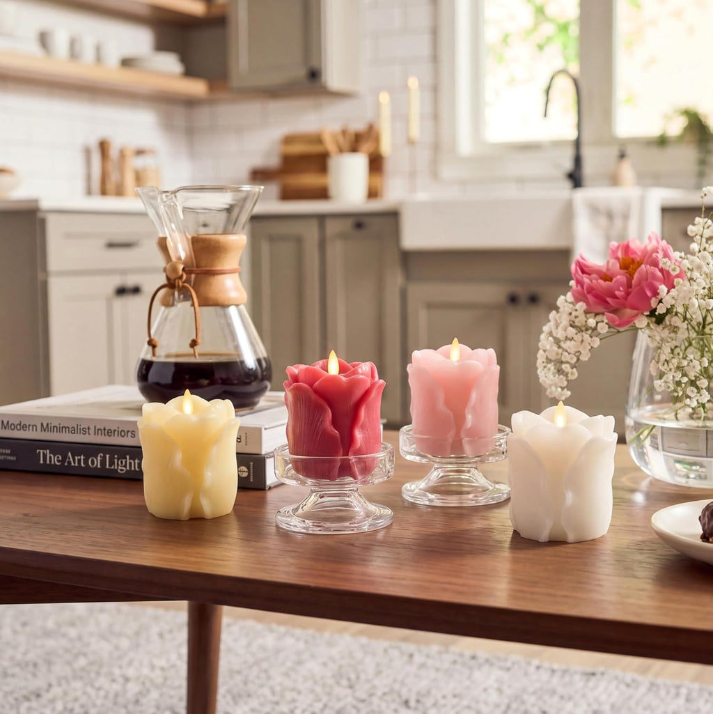 Luminara Lemon Chiffon Rose Flameless Candle - 3.6" x 4.3" Rosebud Pillar - Real Flame Technology w/Flickering LED Light - Perfect for Mother's Day
