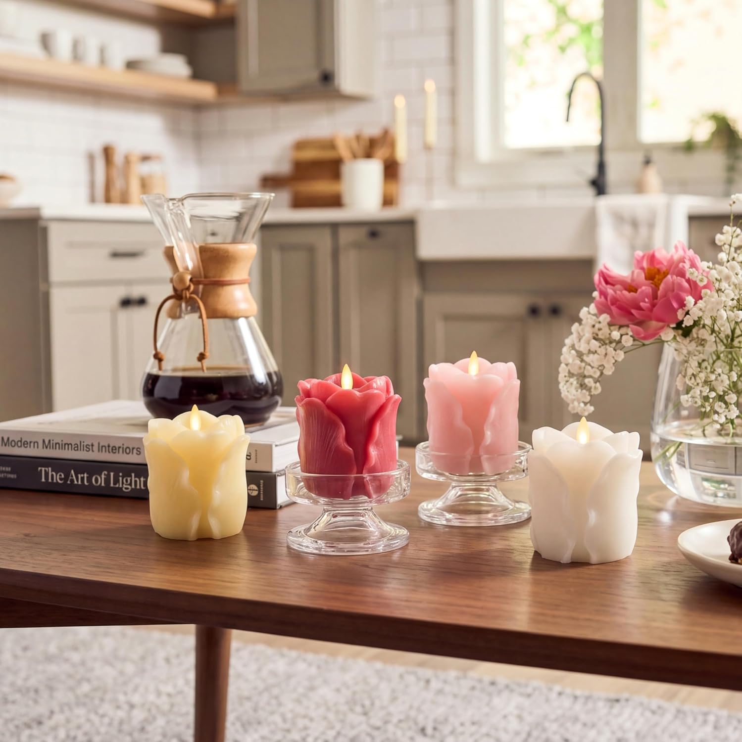 Luminara Lemon Chiffon Rose Flameless Candle - 3.6" x 4.3" Rosebud Pillar - Real Flame Technology w/Flickering LED Light - Perfect for Mother's Day