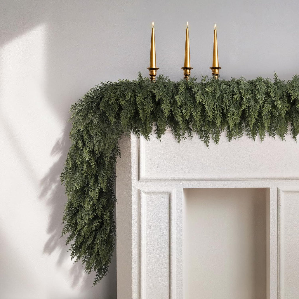 9ft christmas cedar garland, real touch soft greenery, package contents