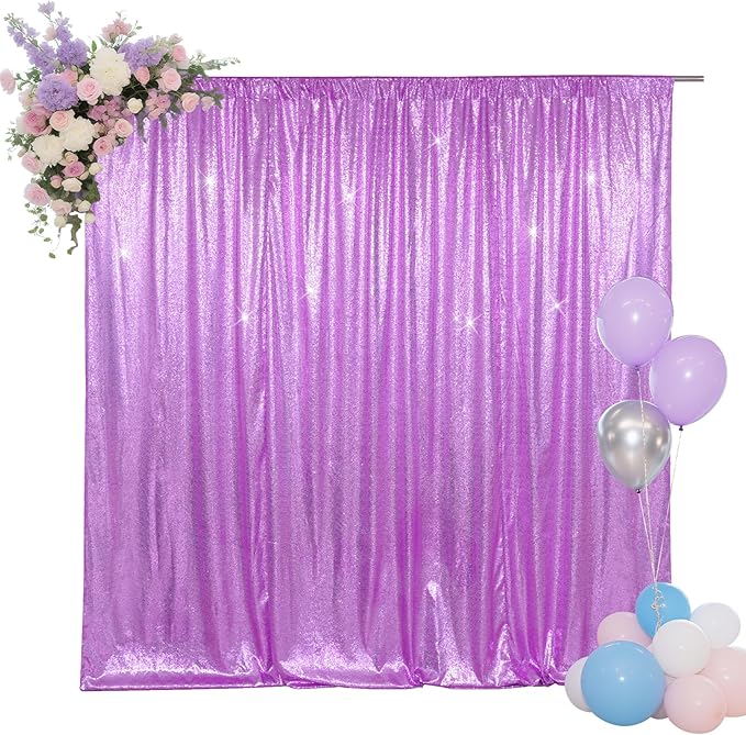 SquarePie Sequin Backdrop Less Transparent Background Sparkly Curtain for Wedding Party 4FT x 7FT Lavender