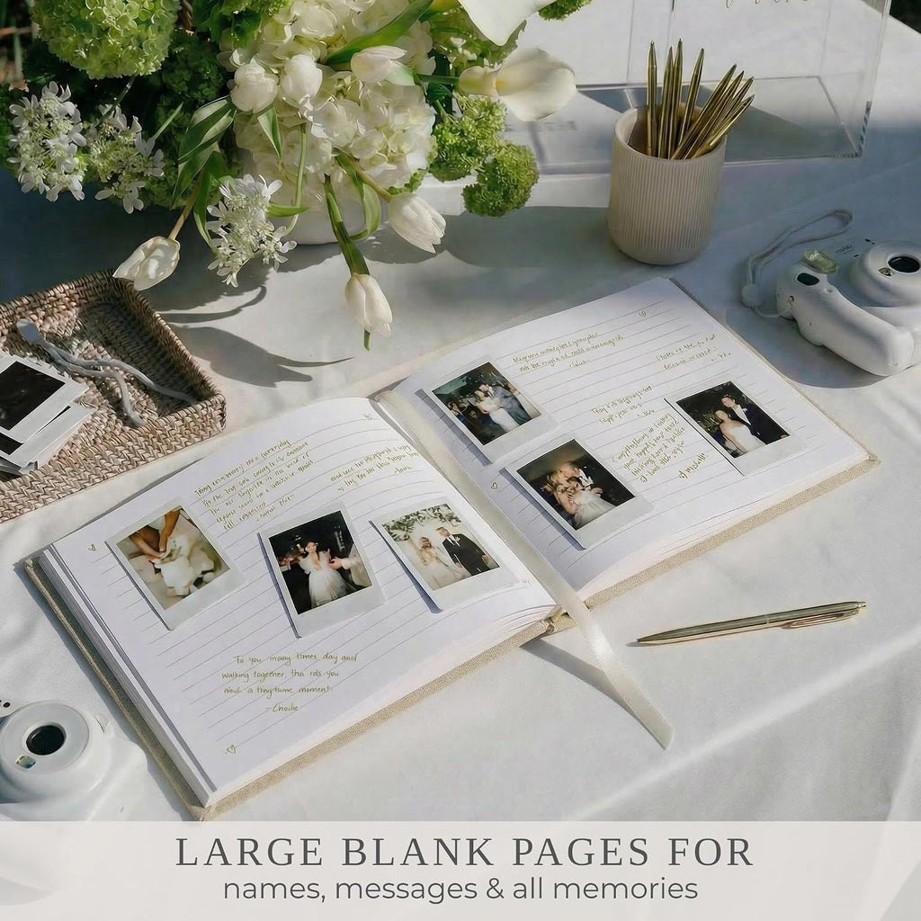 ZICOTO Beautiful Linen Wedding Guest Book for Your Wedding Reception - Simply Elegant Guestbook to Sign in and Add Polaroid Photos - The Perfect Baby Shower Guest Book and Addition to Your Big Day