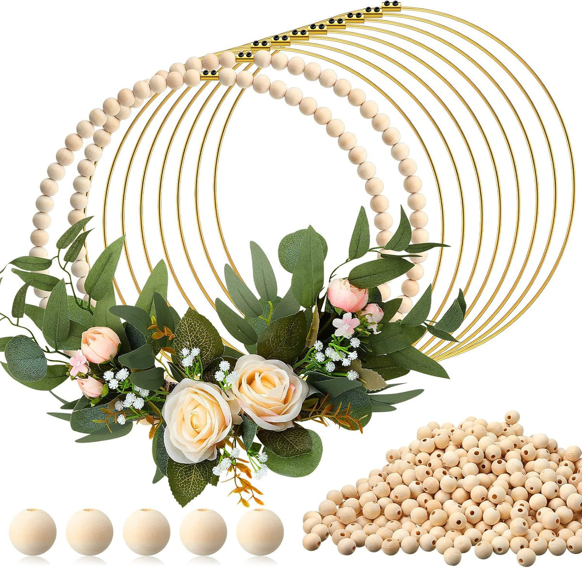 huquary 10 sets wood bead wreath 12 inch, main product view