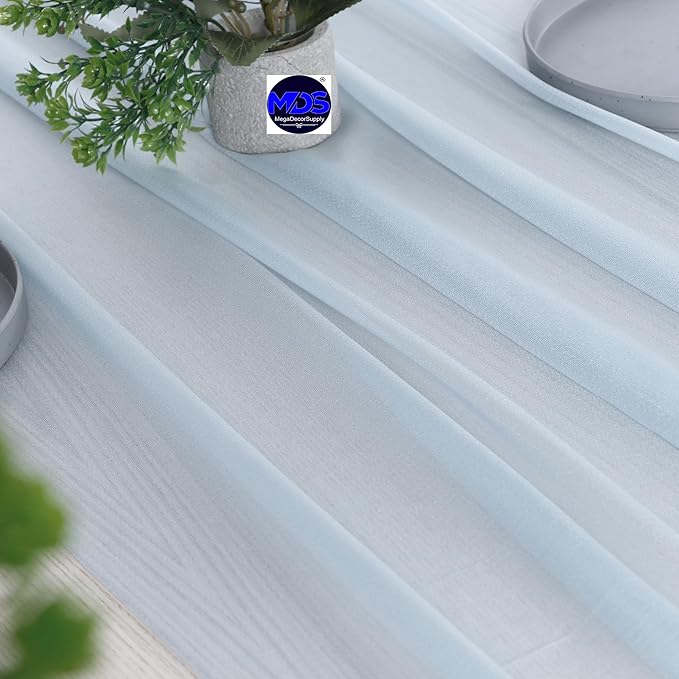 MDS 2 Pack 10ft Chiffon Table Runner 29 x 120 Inches Sheer Wedding Runner Romantic Rustic Table Runner for Wedding Decorations, Birthday Parties, Bridal Shower Party Arch Decor - Baby Blue