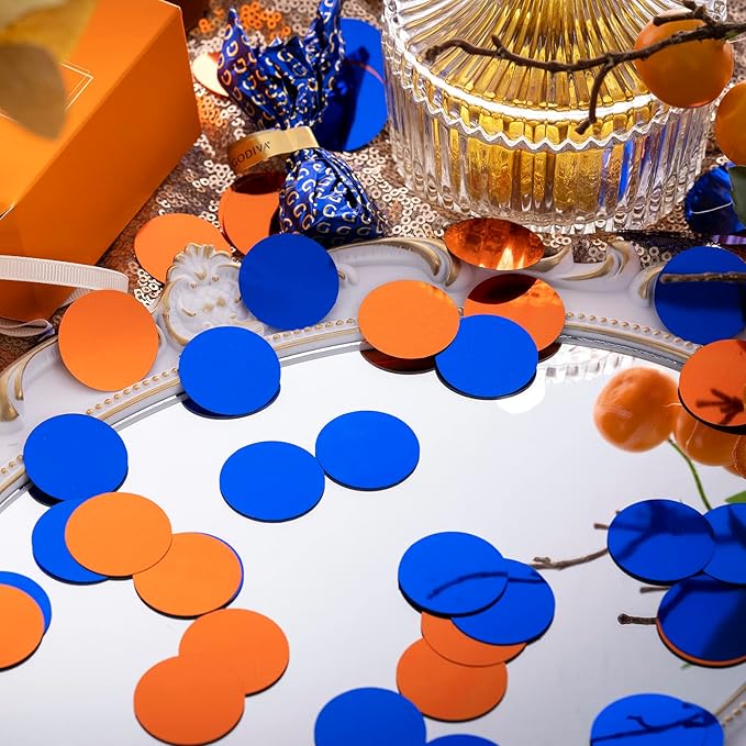 Orange Blue Table Confetti Party Decorations Metallic Circle Dot Confetti, 1.2 Inch, 300pcs