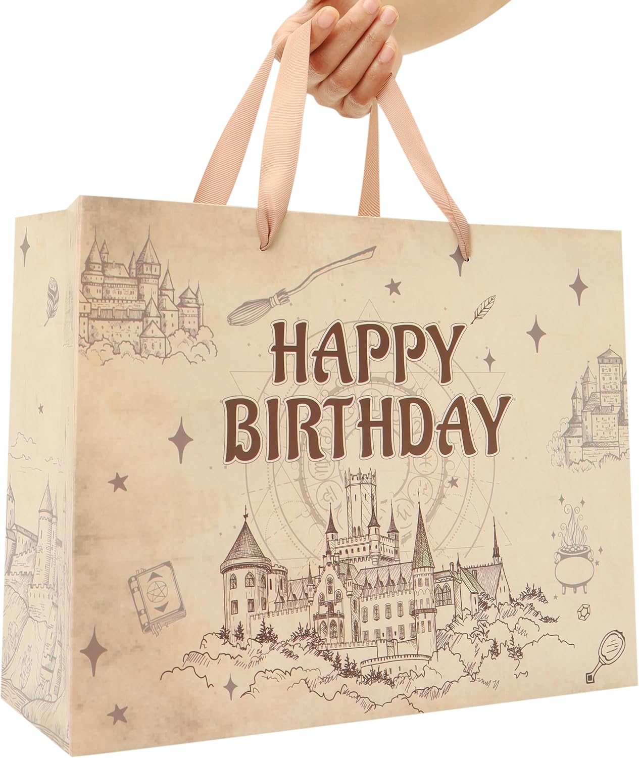 Qirrmiy 13” Large Magical Birthday Gift Bag Set with Handles, Greeting Card, Tissue Papers and Stickers for Boys Girls Teens for Baby, Kids‘ Birthday Party, 1 Pcs