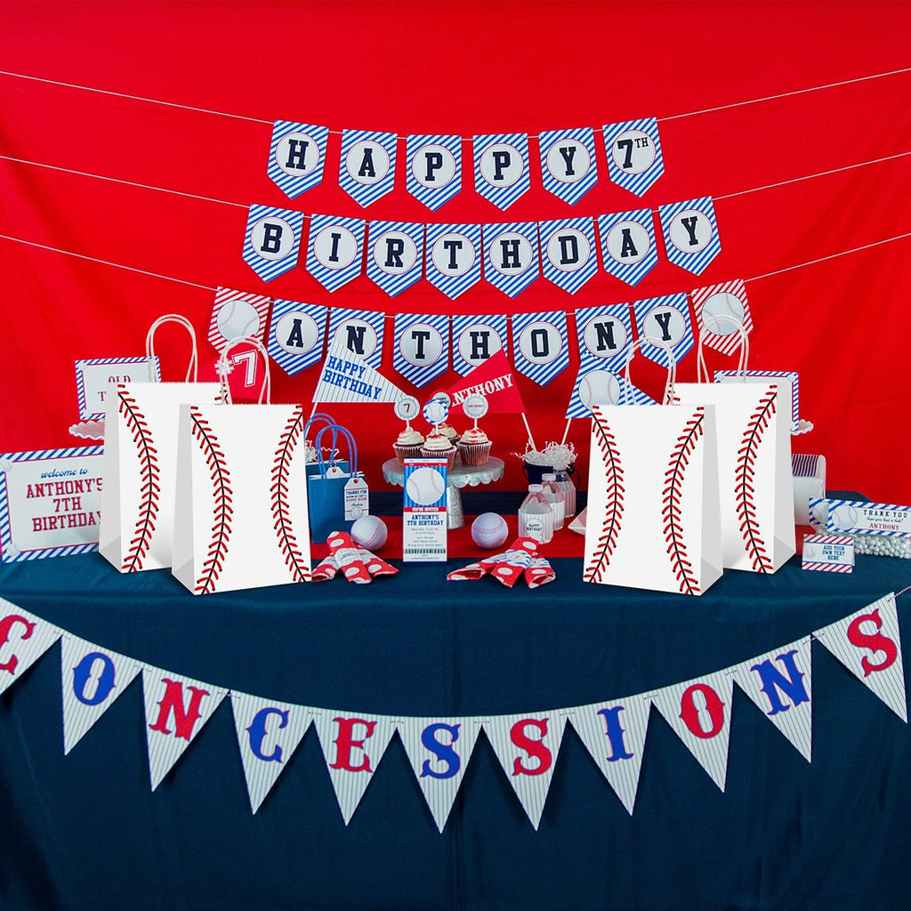 Generic 16 PCS Baseball Party Gift Bags, Baseball Pattern Gift Bag, 5.9 x 3.2 x 8.3 inches, Red, Smooth Finish, Polypropylene, 16 Count, Birthday Party Supplies for Kid Adult