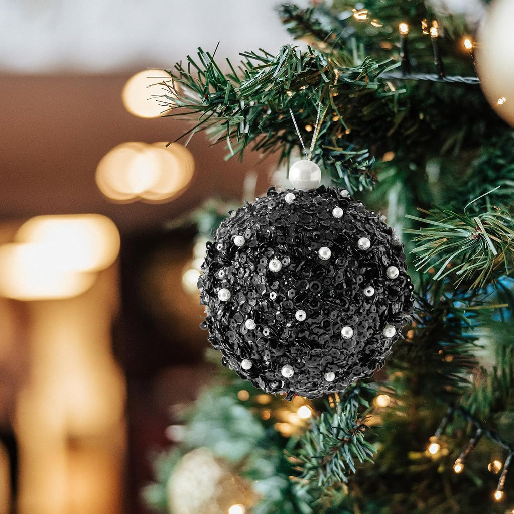 4.25" Christmas Ball Ornaments, 4pc Set Shatterproof Christmas Decorations Tree Balls for Xmas Trees Wedding Party Decoration (Black)…