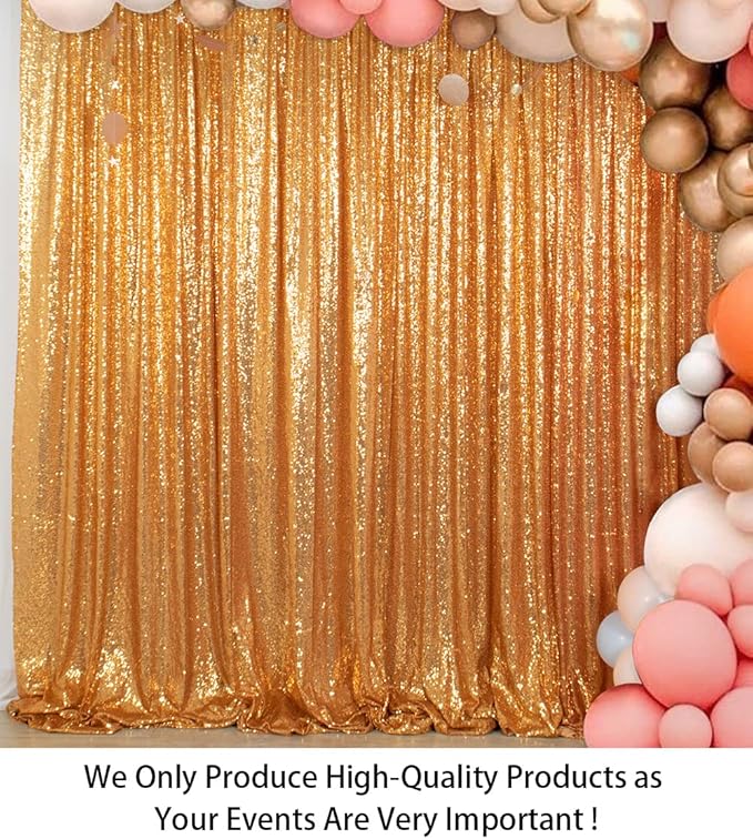 ShinyBeauty Gold Sequin Curtain Backdrop 2 Panels 4FTx8FT Photo Curtain Backdrop Curtain Panels 96 Inches Long -190522E
