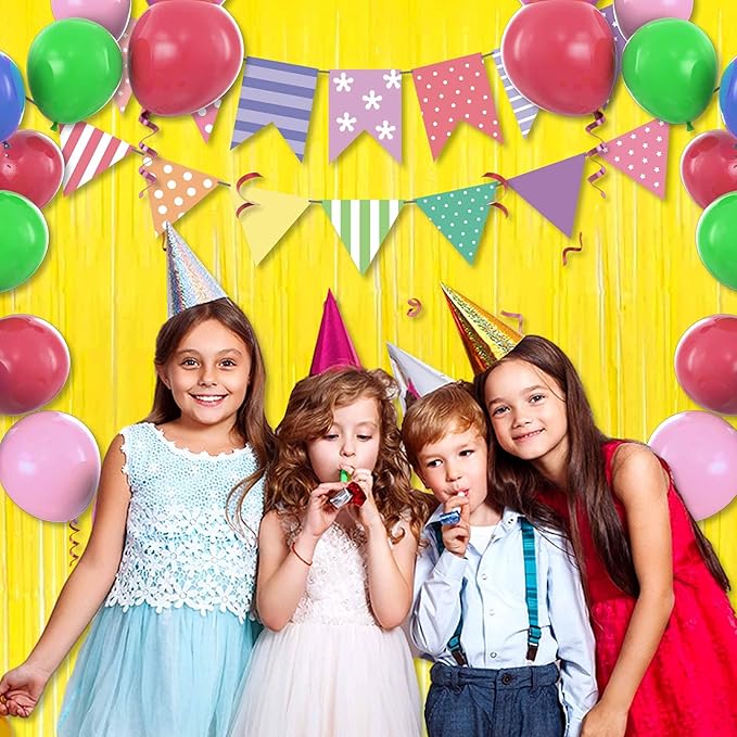6 Pack Macaron Yellow Foil Fringe Curtains Backdrop, 3.28 x 8.2 Ft Metallic Streamers Tinsel Curtains Background for Photo Booth, Birthday, Weddings, Carnivals, Graduation, Themed Party Decorations