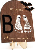 My Little Boo Wooden Halloween Sign – Baby Footprint Ghost Keepsake Plaque – Happy First Halloween Nursery Décor – Rustic Wooden Tabletop Sign for Newborn. Halloween baby