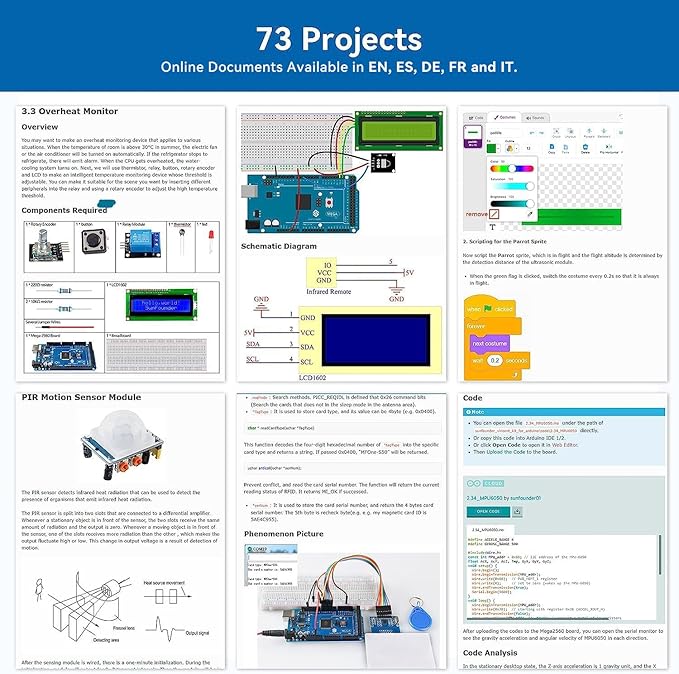 SunFounder Project The Most Complete Electronics Starter Kit Compatible with Arduino Mega 2560 R3 Mega328 Nano, 73 Tutorials Included