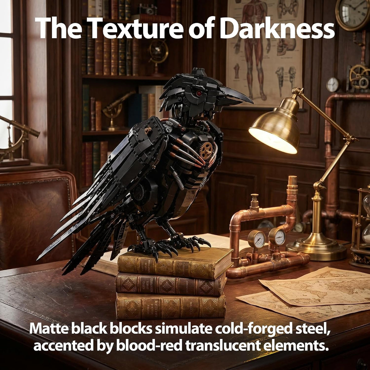 habow mechanical raven building set (1018 pcs) on a desk or shelf