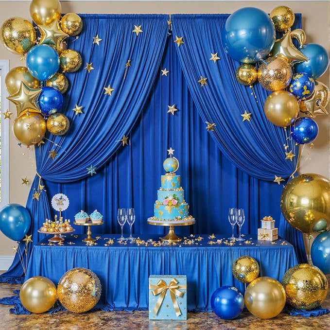 20ftx12ft Wrinkle Free Royal Blue Backdrop Curtain, 4 Panels 12FT Height Royal Blue Wedding Backdrop Drapes, Silky Polyester Back Drop Cloth for Birthday Photography Background Party Backdrop Draping