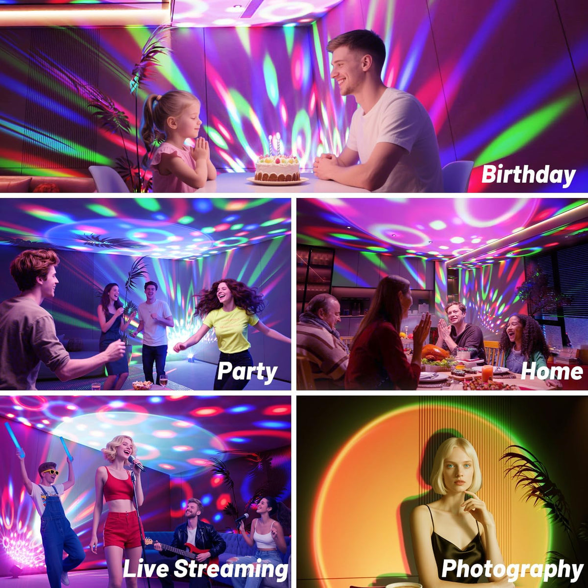 Disco Ball Party Lights Disco Light Sunset Lamp Projector with RGB+UV+White+Y...