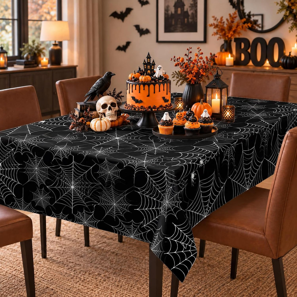 12 Pack Halloween Tablecloth, Spider Web Table Cloth