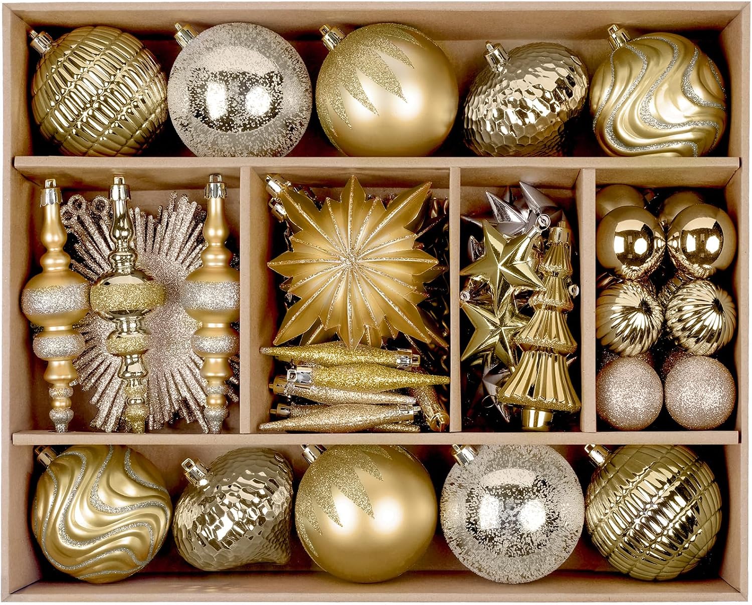 SHareconn 80pcs Christmas Balls Ornaments Set, Contemporary Light Luxury Gift Set, Shatterproof Plastic Decor for Xmas Tree Holiday Wedding Party Decorations with Hanging Strings, Dark and Light Gold