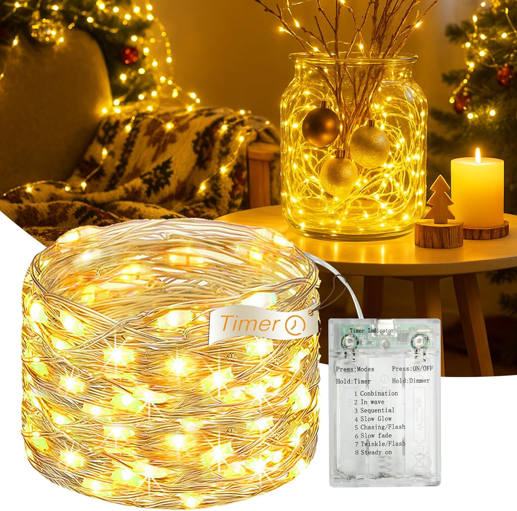 16FT 50 LED Fairy Lights Battery Operated with Timer, 8 Modes USB Mini Twinkle Light, Small String Lights for Tree Wreath Vase Bedroom DIY Holiday Wedding Decorations-Warm White