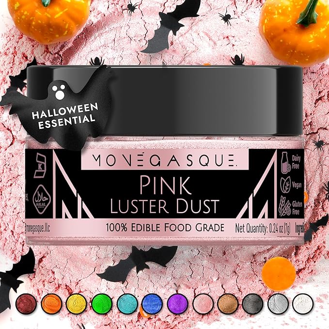 MONÉGASQUE Pink Edible Glitter for Drinks 7g – Edible Glitter for Cakes & Cocktails – Pink Luster Dust Sprinkles for Cupcakes – Halloween Cake Decorations Spray & Drink Shimmer Powder – Cake Toppers