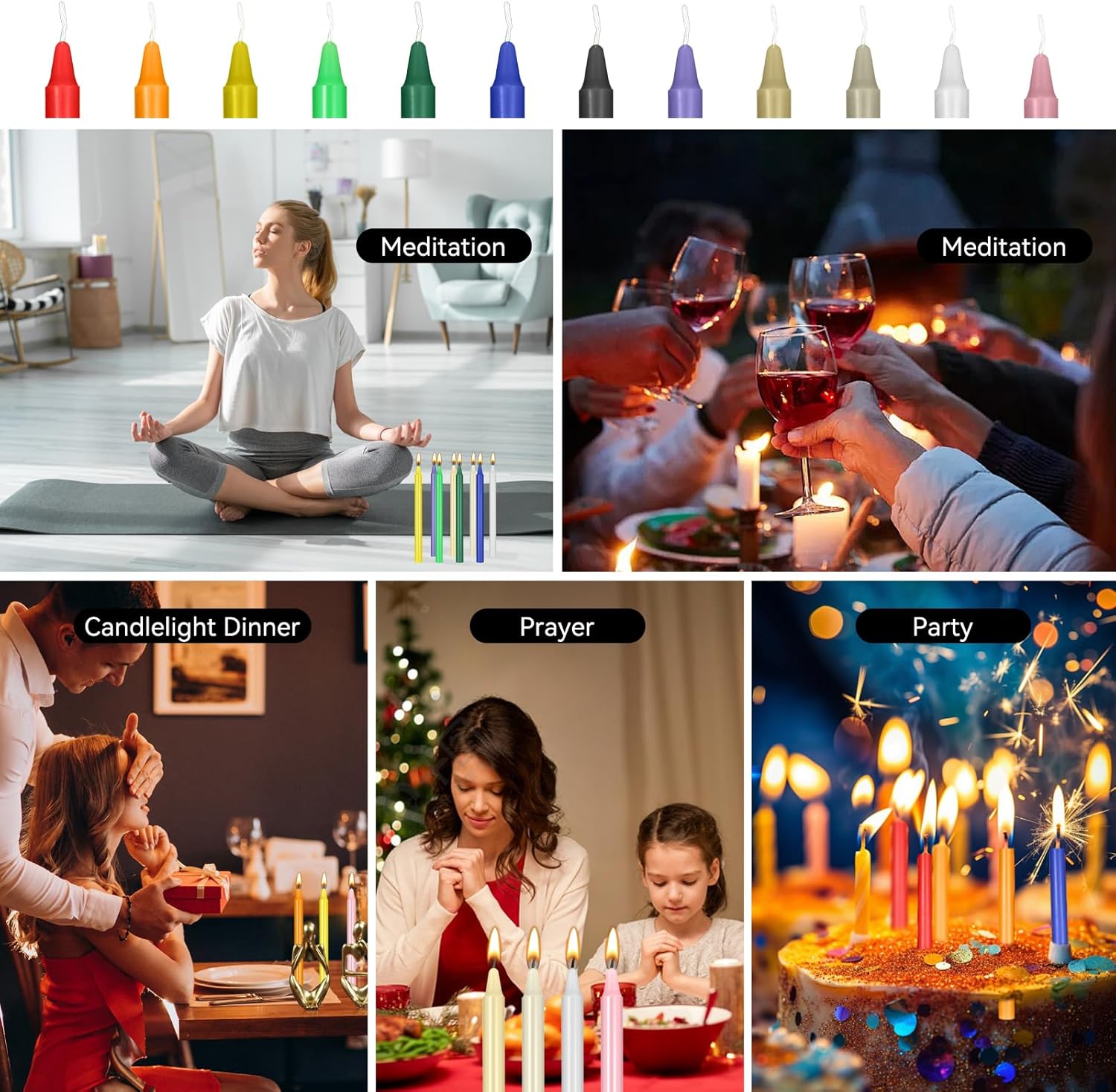 24 pcs Colored Candle Chime,Spell Candles Unscented Colored Candles Mini Taper,16cm-6.5Inch Tall 0.4 Inch Diameter, Candle Holder Rituals, Prayer, Meditation (24, 16cm)