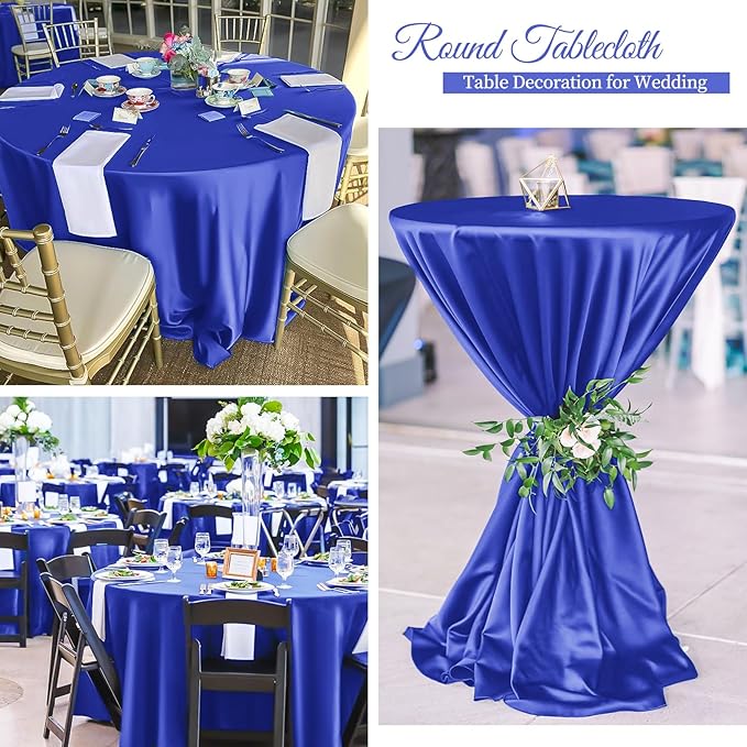 fani 6 Pack 120 Inch Royal Blue Satin Tablecloth - Silky Round Tablecloth Overlay Smooth Fabric Table Cover, Bright Table Decoration for Wedding Party Banquet Events Restaurant Kitchen Dining
