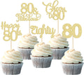 30 Pack Happy 80th Birthday Cupcake Toppers Gold Glitter Eighty Cheers to 80 Years Old Birthday Cupcake Picks for Happy 80th Anniversary Party Cake Decorations