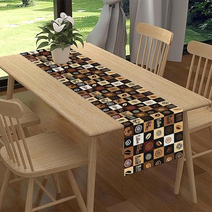 Coffee Theme Table Runner, Rustic Farmhouse Coffee Cup Latte Cappuccino Tea Party Cafe Table Center Decor for Home Kitchen Dining Patio Holiday Party Indoor Outdoor Table Decorations, 13"x90" Inch