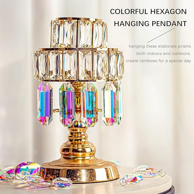 6 Pack 3'' Crystal Sun Catchers, AB Color Hanging Ornaments for Windows Sticks Prism Suncatchers for Garden Home Decor Office Living Room Windows Crystal Rainbow Maker