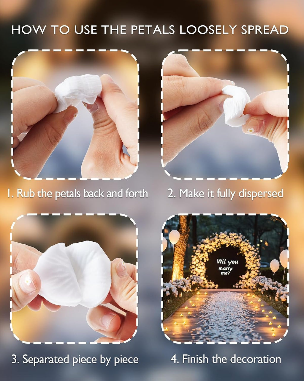Homemory Rose Petals and Candles Set for Romantic Decorations Special Night, 2000 Pcs White Rose Petals with 24 Pcs LED Heart Candles Lights for Proposal, Anniversary, Birthday, Wedding Decor