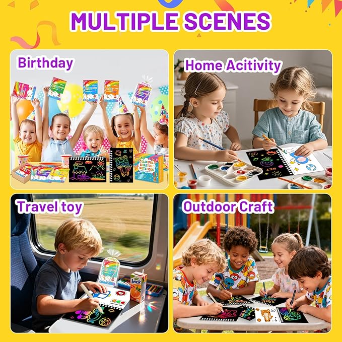 Party Favors for Kids: 36 Pack Scratch Art Notebooks with Rainbow Colors, 2-in-1 Coloring & Scratch Books, Bulk Birthday Gifts, Goodie Bags, Classroom Prizes for Boys & Girls