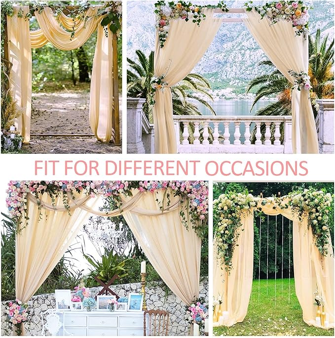 2 Panels Wedding Arch Draping Fabric Champagne Sheer Backdrop Curtain Arch Drape for Wedding Ceremony Reception,Bridal Shower Party Decorations 28" X 19ft