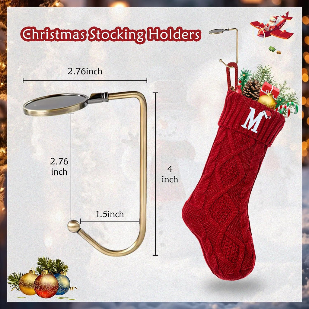 Christmas Stockings with Initials, Letter A Embroidered Xmas Stockings, 18" Large Monogram Knitted Xmas Stocking, Christmas Party Fireplace Family Hanging Stocking Decorations(1 Pack, Red)