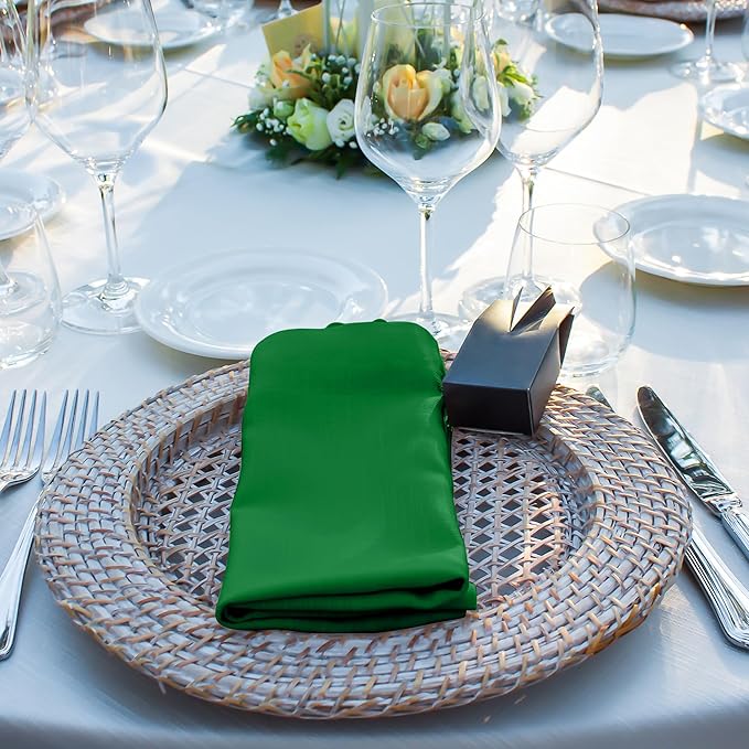 ANECO 12 Pieces Satin Napkins Soft Dinner Napkins Square Table Napkins 17 x 17 Inches for Restaurant Weddings Party Dinner Decoration(Forest Green)