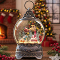 Christmas Snow Globe Lantern with Santa Claus Flying Reindeer, Lighted Swirling Glittering Snow Globes with Music & Timer, Christmas Decorations for Home Tabletop Indoor Gifts