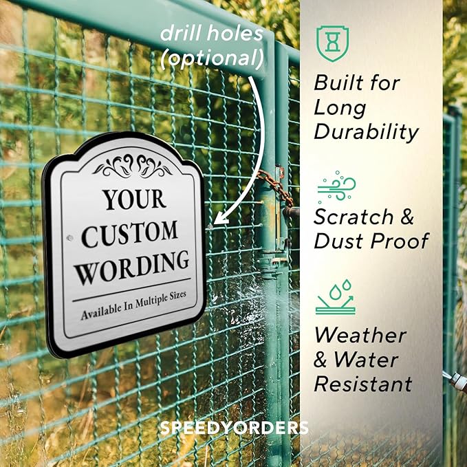 Personalized Custom Metal Signs, Aluminum Waterproof Made in USA - Design 1 Metallic Silver 12x12