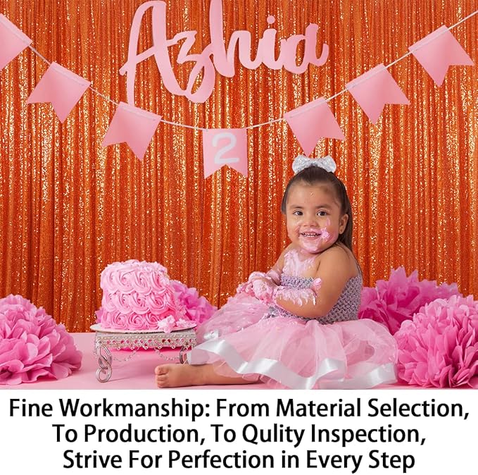 ShinyBeauty Sequin Curtains 2 Panels 4x10ft Orange Sequin Backdrop Curtains Sparkly Curtain Selfie Wall for Parties Wedding Decoration