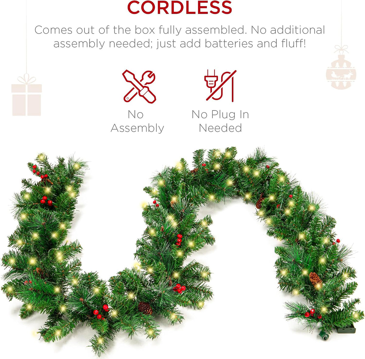 best choice products 9ft pre-lit holiday pre-decorated christmas showing dimensions